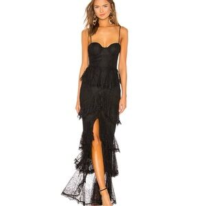 NWT Majorelle Zelda Fitz Black Lace Tiered Front Slit Maxi Dress Gown Size XXS